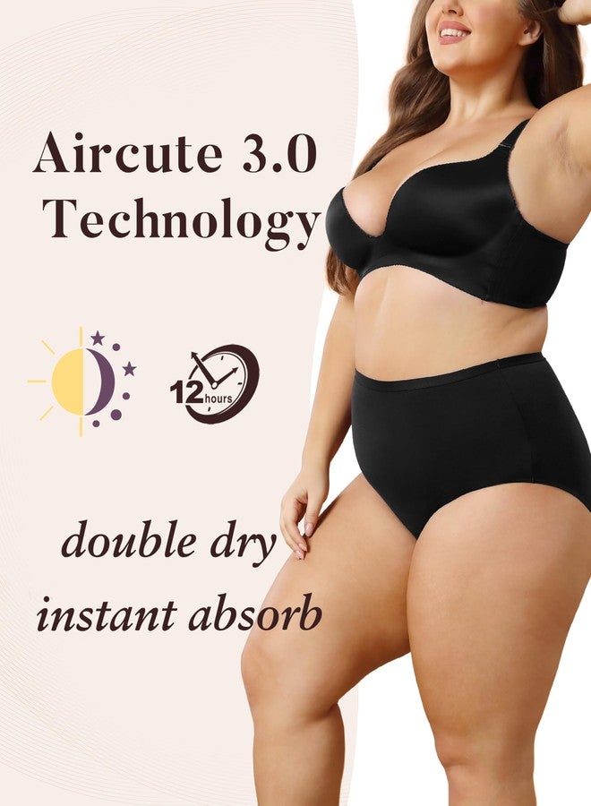 AIRCUTE ملابس داخلية نسائية قابلة للغسل من AIRCUTE للوقاية من سلس البول، مانعة للتسرب، مصنوعة من القطن الماص، سعة 60 مل، عبوة واحدة (أسود، كبير) - Image 2